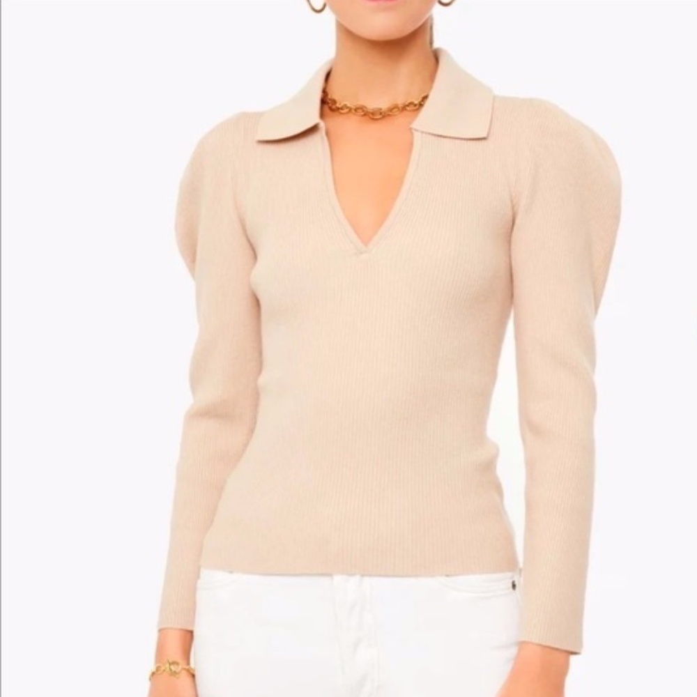 NWT Jonathan Simkhai The Kit Eco-Knit Collar Puff Sweater Small